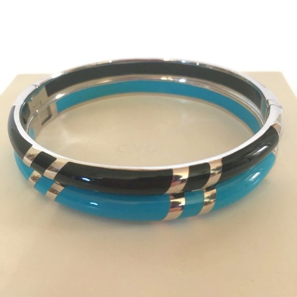 QVC Jewelry Sterling Silver Resin Hinged Bangle Bracelets New